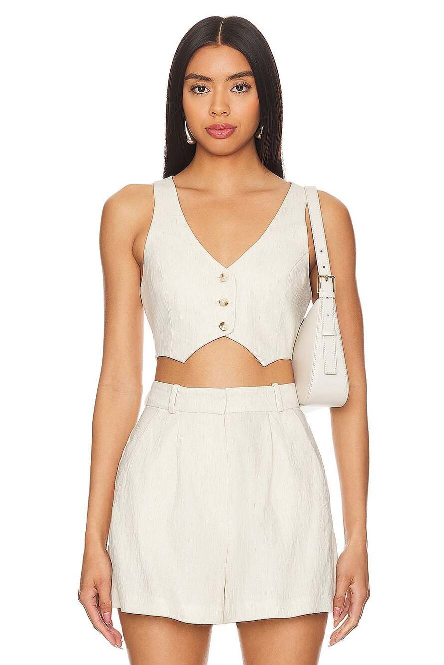 Amanda Uprichard Ethan Cropped Vest in Beige - Size XS